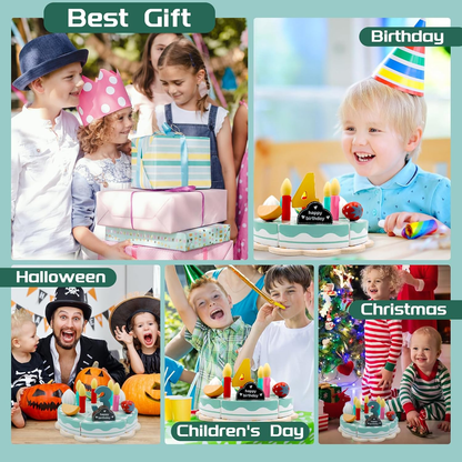 TinyChef – Educational & Fun – Wooden Kitchen Set with Cake and Accessories